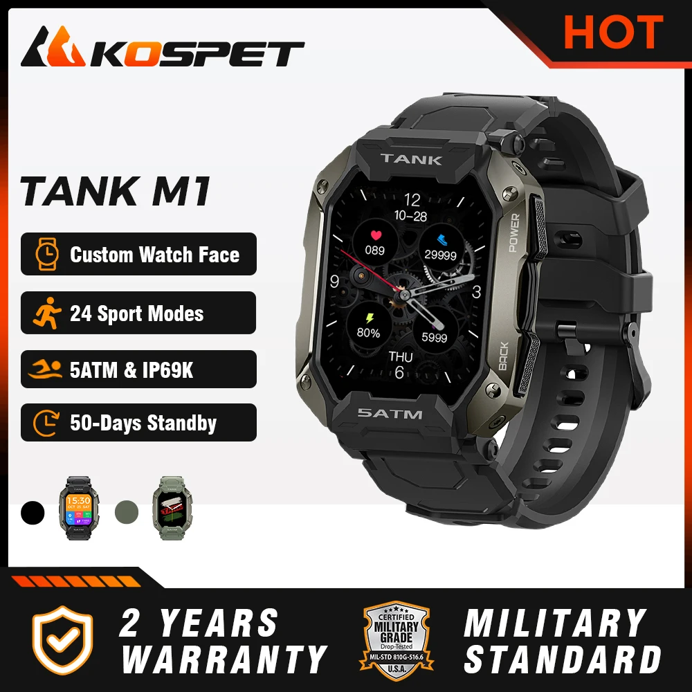  2023 KOSPET TANK M1 Military Smart Watch Men Smartwatch For Women Electronic Fitness Watches 5ATM IP69K Waterproof Bluetooth 