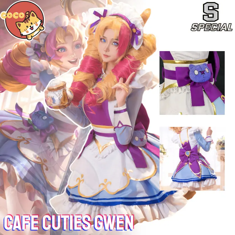 

CoCos-S Game LOL Cafe Cuties Gwen Cosplay Costume Lovely Apron Long Sleeve Dresses Outfit Cute Maid Uniform Halloween Clothing