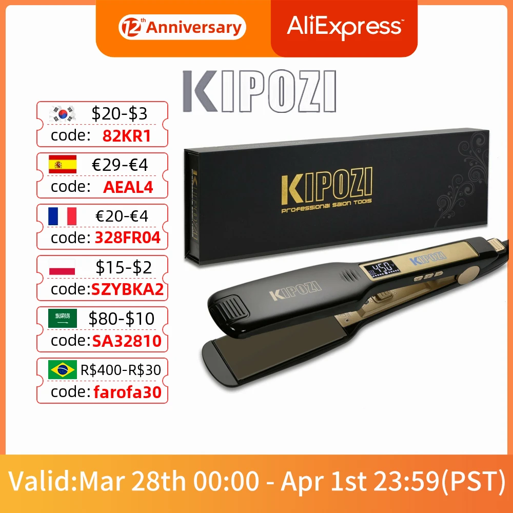 KIPOZI-Plancha de pelo plana profesional, rizadora de titanio de calentamiento instantáneo de doble voltaje, con pantalla LCD digital