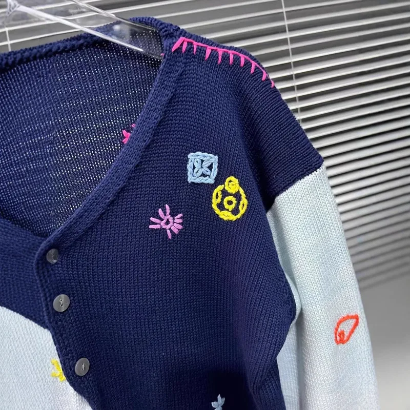 WTHT модный женский лоскутный дизайн с контролем цвета вязаный кардиган 2024 зимний