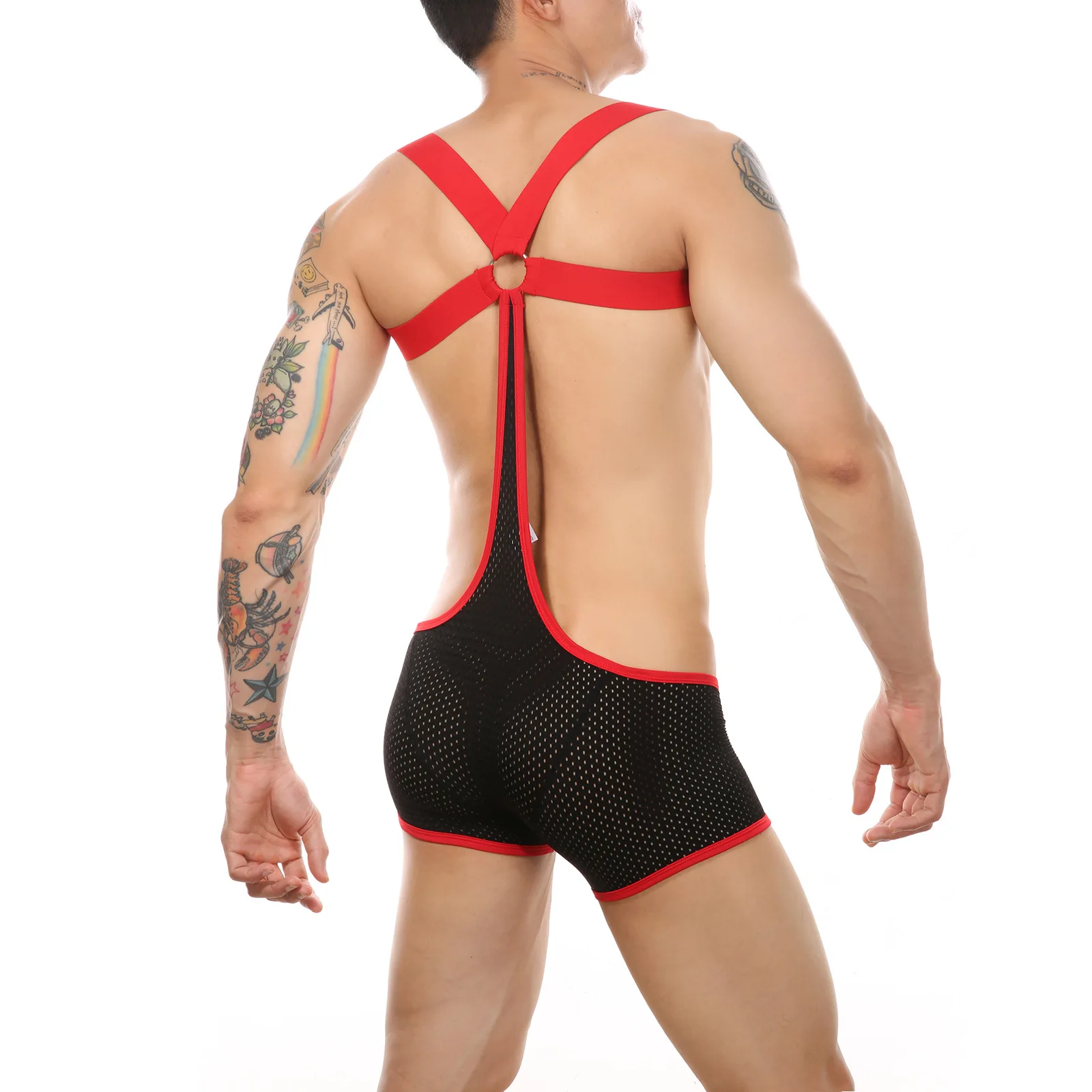 Mens Novelty Lingerie Shoulder Elastic Strap Underwear Wrestling Singlet Sexy Suspender Jockstrap Boxer Bodysuit Erotic Costume