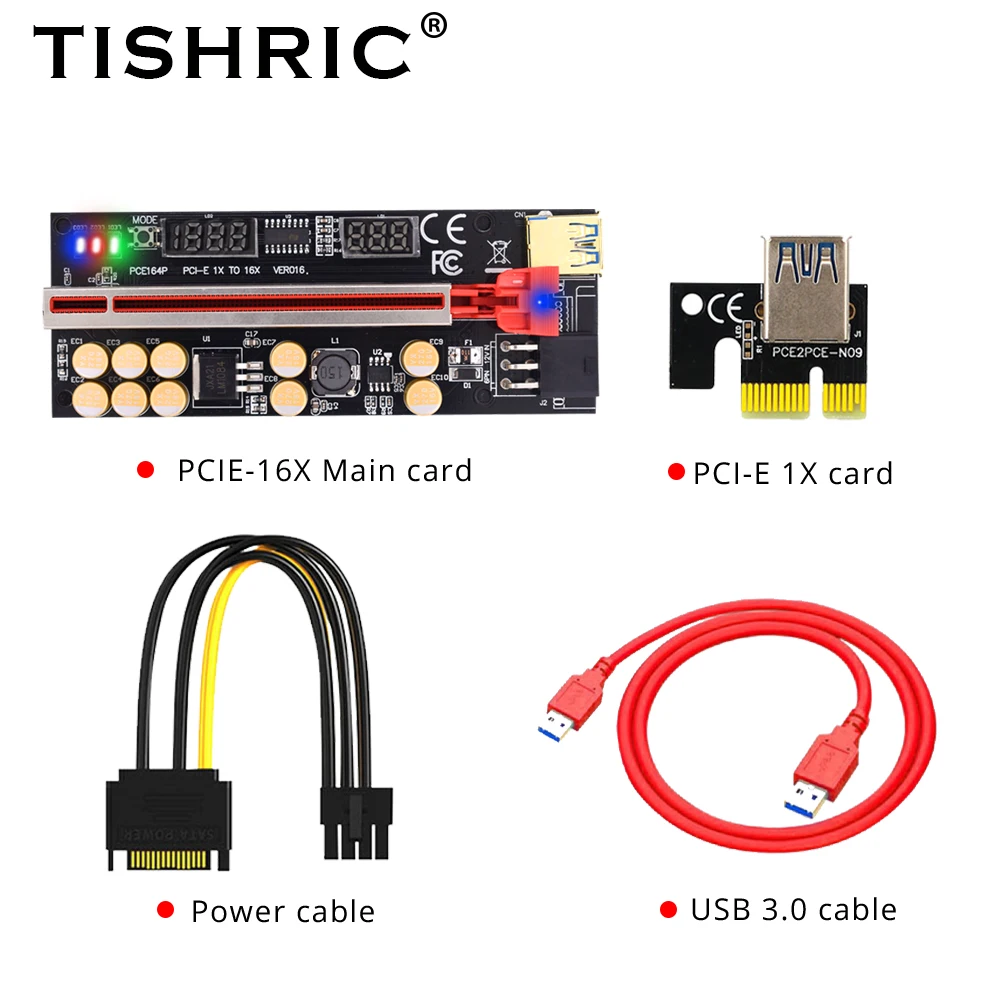 Кабель питания TISHRIC Gold VER016 Райзер с USB 3 0 PCIE 1X 4x 8x 16x SATA 15pin на 6 pin |