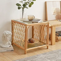 rattan square table natural bamboo desk quiet wind wooden table europe simple coffee living room balcony floating window table