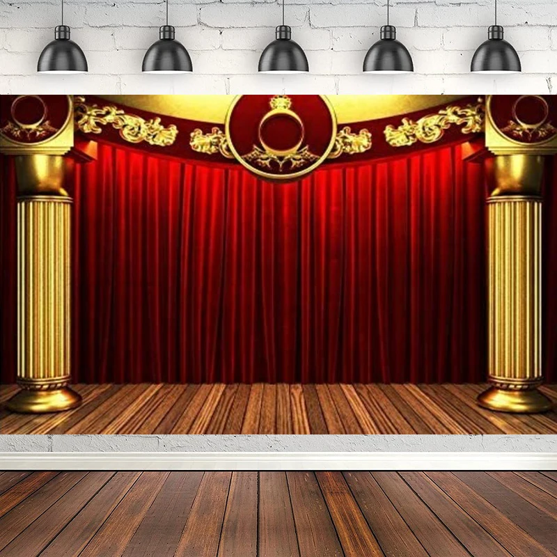 

Photography Backdrop Theater Interior Stage Lights Red Curtains Play Show Theater Photos Speech Lecture Background Photo Studio