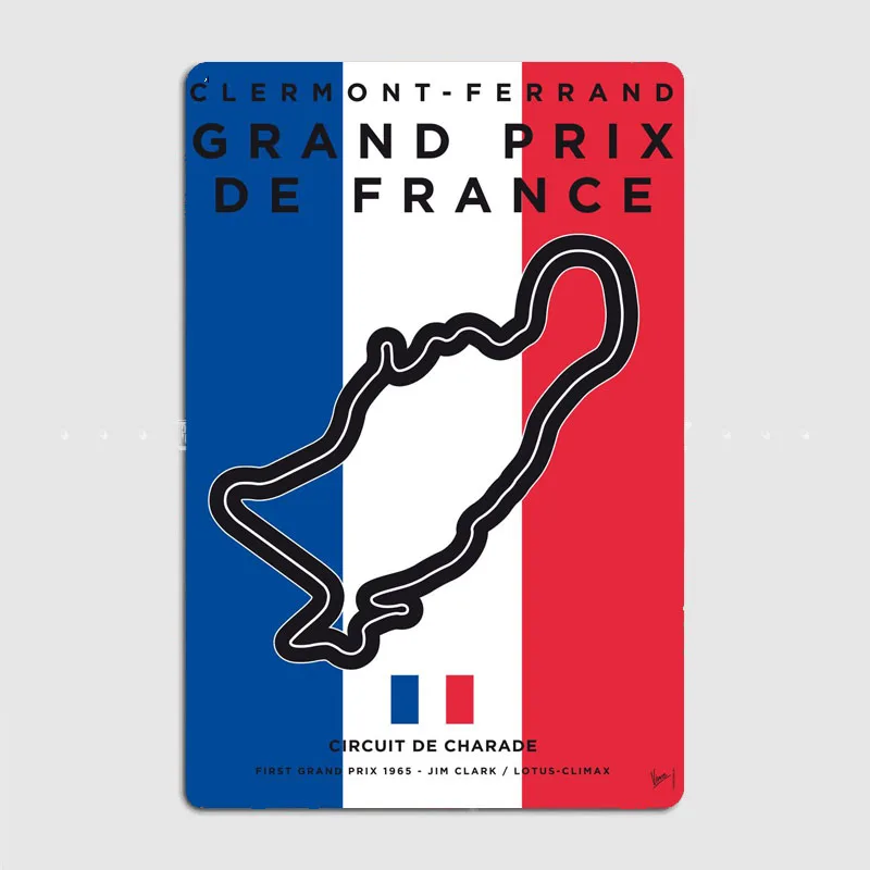 F1 Racing Track Clermont-Ferrand Grand Prix De France Circuit Ретро Металлическая вывеска Плакат Гараж