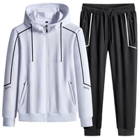 spring mens and womens hooded zipper sports jacket beam foot running pants suit casual loose gym fitness workout sets