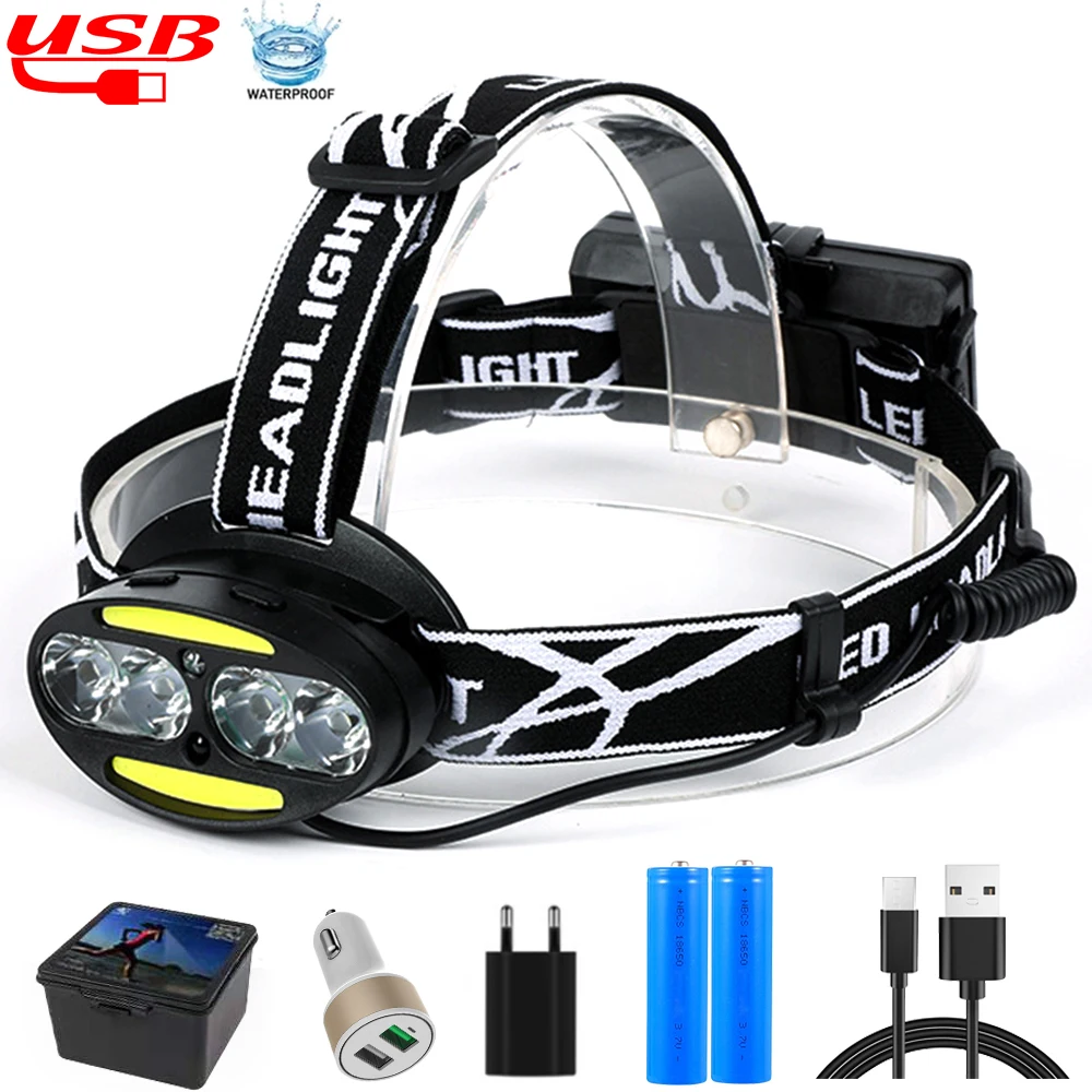 

80000LM 8LED Headlamp USB Rechargeable Head Flashlight 18650 Battery Headlight Waterproof 7 Modes Red+White Fishing Front Light