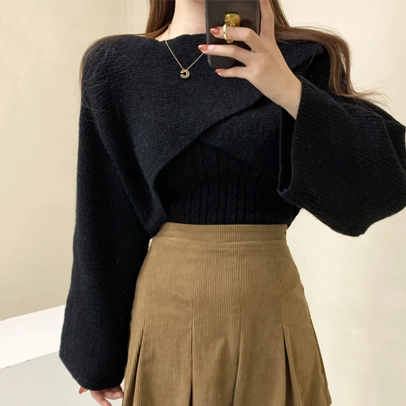 Woherb осень-зима 2022 универсальный вязаный жилет + Асимметричная укороченная