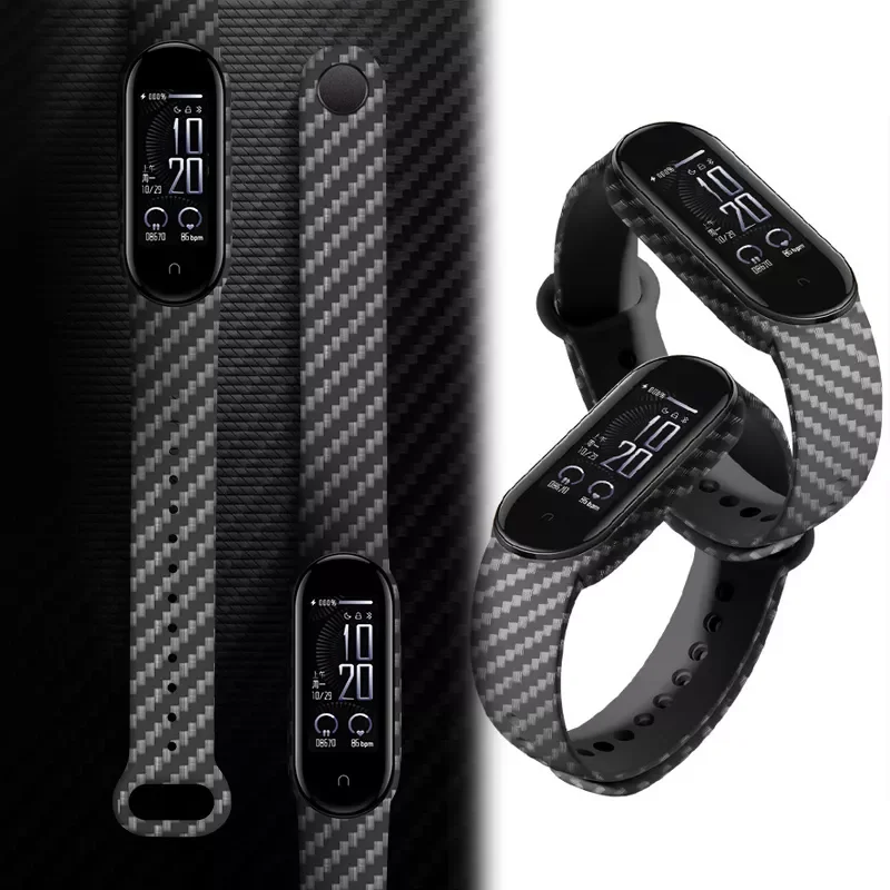 

sports watch Replacement Straps on Miband6 5 7 Mi Band 3 4 Wriststrap Carbon Fiber Watch Belt Bracelet for Band 7 6 5 TPU Belt