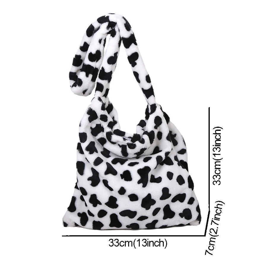 Large Capacity Women's Crossbody Bag Cow Pattern Plush  Animal Prints Shoulder Messenger Bags for Women 2021 Fluffy Shopper Bag images - 6