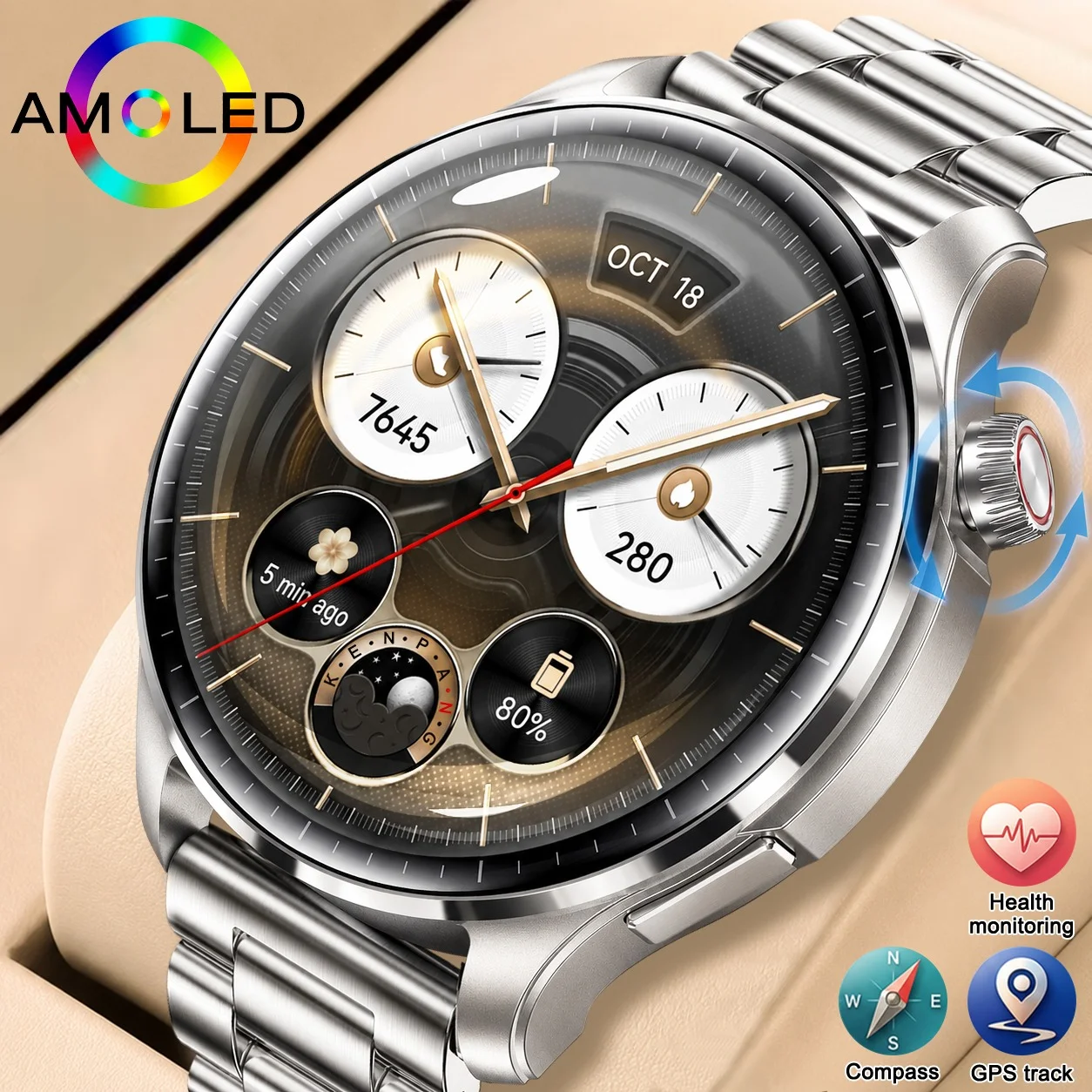 Фото Новые смарт-часы Sapphire 2026 для мужчин: ультра HD AMOLED-экран, GPS, Bluetooth-звонки, NFC, компас, IP68, для бизнеса и фитнеса, совместимость с iOS №1