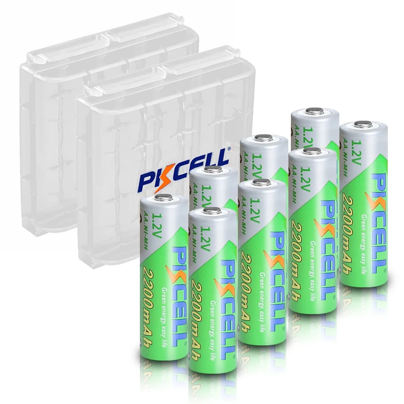 

8 шт. X саморазрядный аккумулятор PKCELL AA, Ni-MH, 1,2 в, 2200 мА · ч, перезаряжаемый аккумулятор AA с 2 держателями для батарей