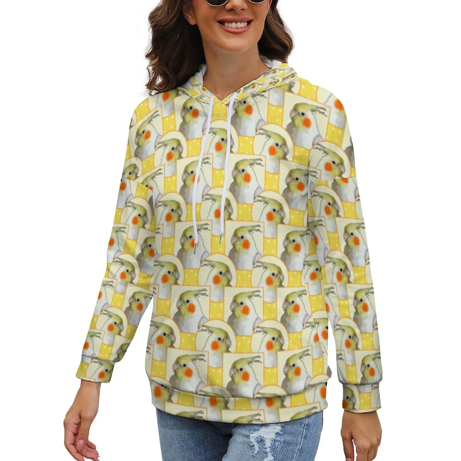 

Yellow Pet Parrot Hoodies Polyester Cute Birds Print Aesthetic Graphic Hoodie Winter Long-Sleeve Street Style Oversize Clothes