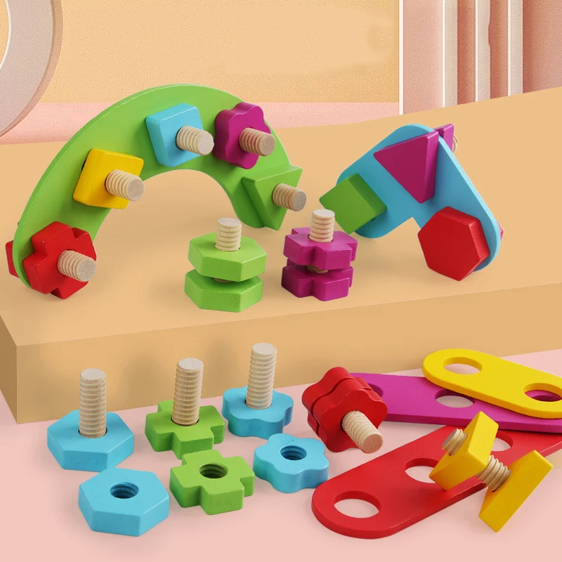 

Детские деревянные гайки разобранные формы цветные строительные блоки игрушки Монтессори Игры в одиночку Детские головоломки