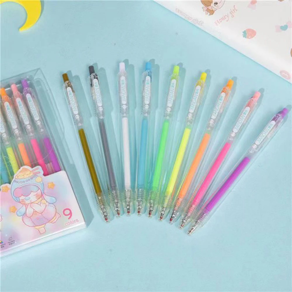 

9pcs/set Color Kawaii Gel Pen Set 0.5mm Ballpoint Pens For Diary Hand Account Cute School Office Stationery Supplies Writing