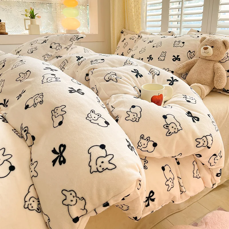 

1pc Thicken Milk Velvet Warm Duvet Cover For Winter Cute Pattern Printing Bed Cover Queen/King housse de couette (No Pillowcase)