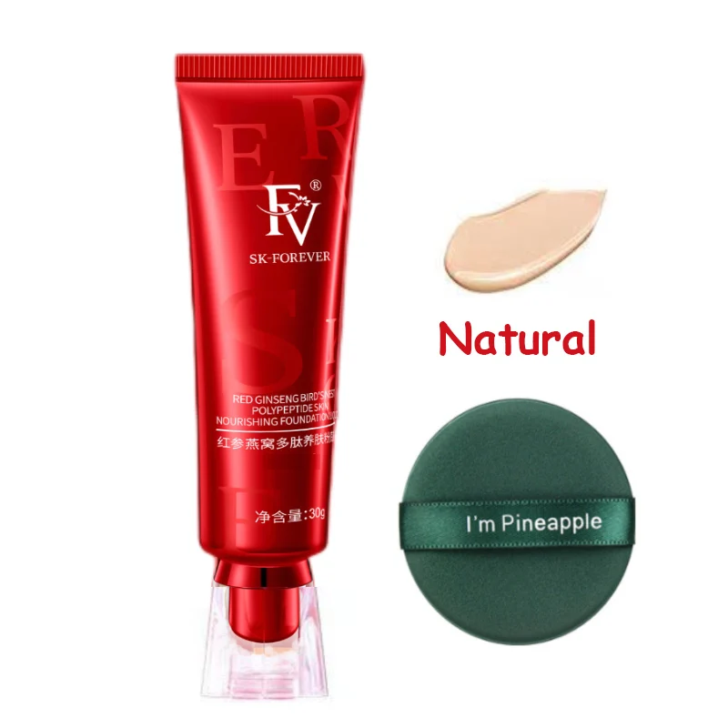 

30g FV Red Ginseng Bird Nest Polypeptide Skin Nourishing Liquid Foundation Long-lasting Makeup Concealer Oil Control Maquillaj