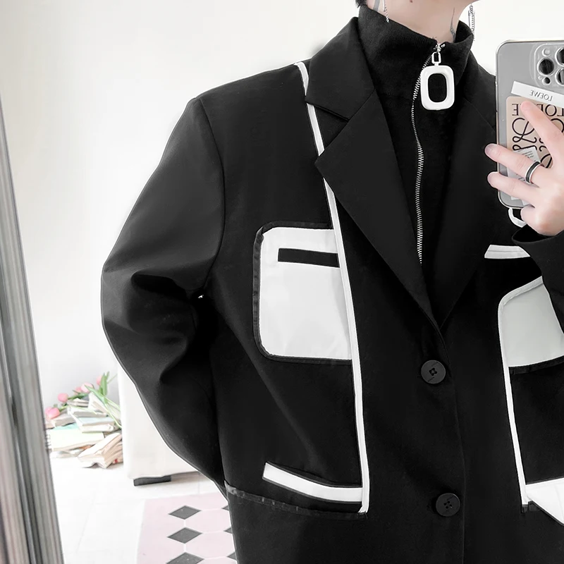 

SuperAen Spring Style Black and White Color Blocking Design Suit Coat Stretwear Designer Blazer Women