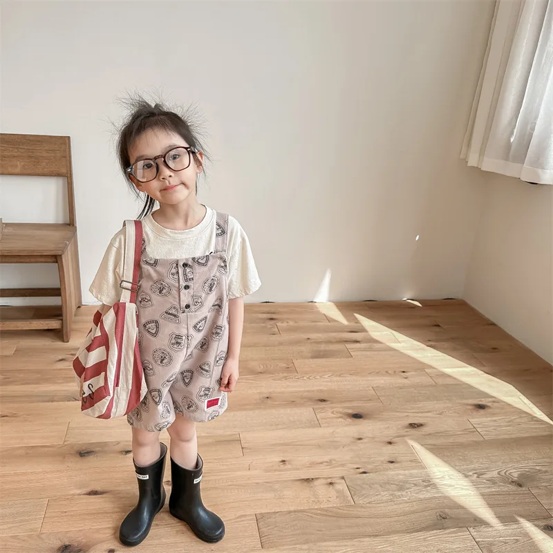 

2023 Children's Summer Clothing Kid's Korean Version Summer Strap Pants, Washed Cotton Shorts, Boys and Girls' Jumpsuit