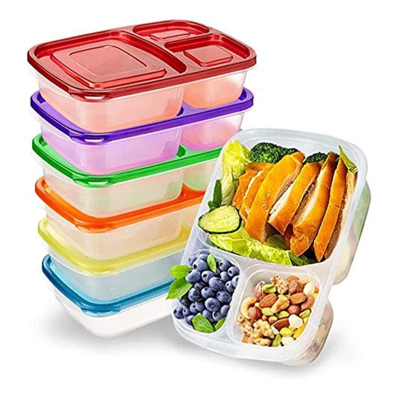 

AT35 7 Pack Bento Lunch Boxes - Reusable 3 Compartment Meal Prep Containers - Leakproof Lunch Container With Lids For School