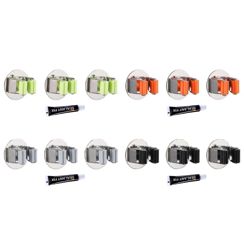 

3pcs Stainless Steel Mop Holder Storage Rack Wall Mounted Mop Brooms Organizers Self-Adhesive Mop Hanger Easy Install