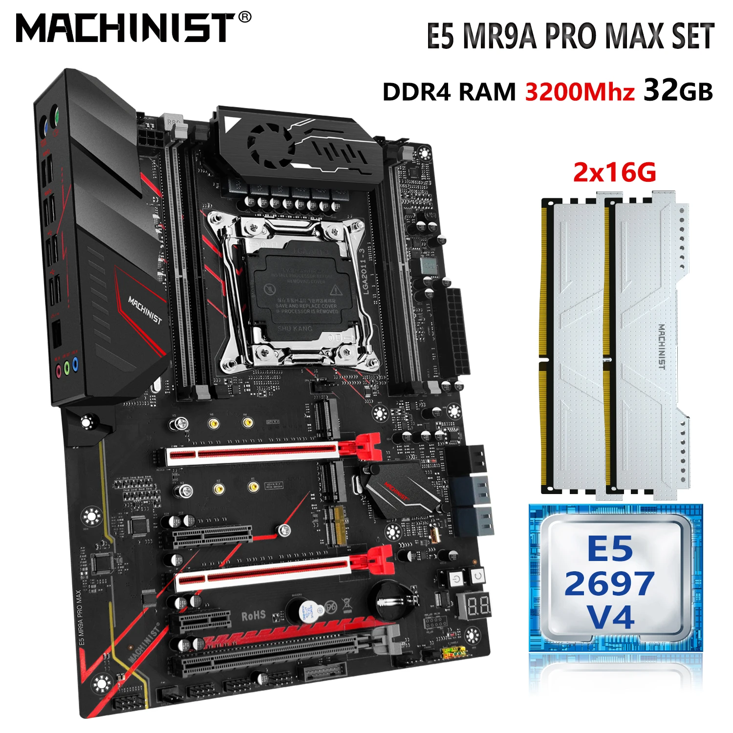 

MACHINIST Motherboard LGA 2011-3 X99 Set Kit Xeon E5 2697 V4 CPU Processor 2x16G DDR4 RAM Memory 3200Mhz SSD ATX MR9A PRO MAX