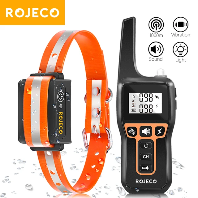 ROJECO 1000m Electric Dog Training Collar Remote Control Waterproof Rechargeable Pet Dog Bark Stop Shock Collar Electric Shocker 1