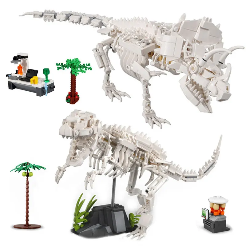 

3D Dinosaurs Fossils Skeleton Building Blocks Dino Museum T-Rex Triceratops Model Bricks Educational Diy Toys For Children Gifts