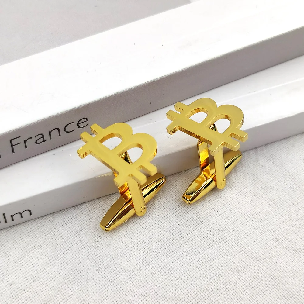 

Personalized Bitcoin Sign Pattern Suit Sleeve Cufflinks Stainless Steel Men Fashion Shirt Cufflinks Gold Jewelry Gifts Wholesale