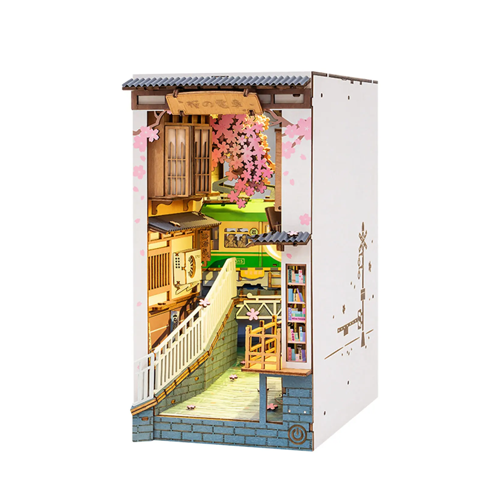 

Miniature Model Building DIY Bookend Kit Birthday Gift Wooden Sakura Train Assemble Toy Bookcase Alley Desktop Insert Bookshelf