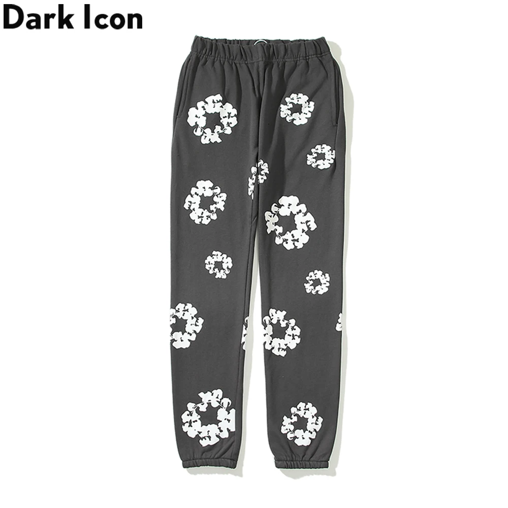 

Dark Icon Floral Printed Terry Material Jogging Pants Men Elastic Waist Sweatpants Men's Joggers