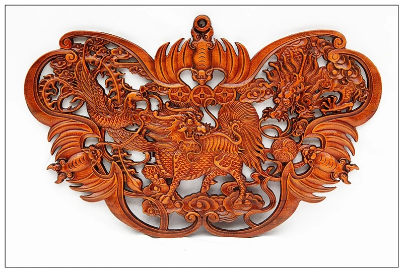 

Indoor Craft Gift Chinese Style Entrance Home Decorations Living Room Wall Tea House Dongyang Wood Carving Pendant Animal
