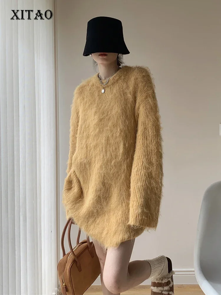 

XITAO Casual Sweater Solid Color Knitting Simplicity Loose Women Long Sleeve Pullover Sweater 2023 Autumn Winter New DMJ2882
