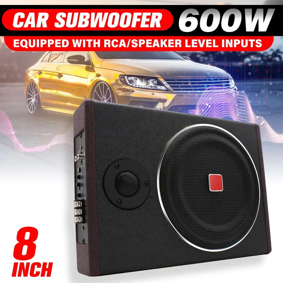 

8 Inch 600W Car Subwoofer Speaker Active Under Seat Slim Sub Woofer AMP Super Bass Stereo Speaker Amplifier Audio processor