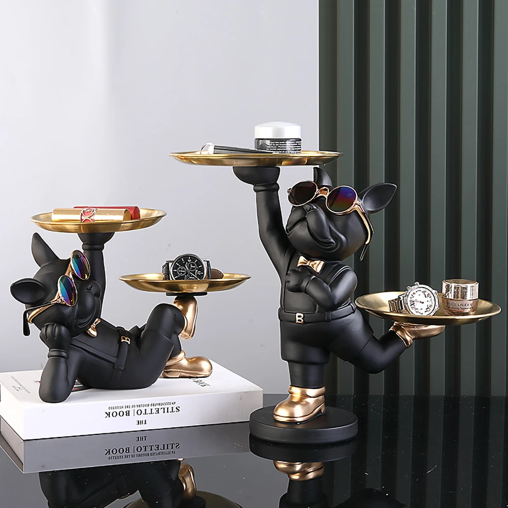 

Resin Dog Statue Room Decor,Butler Sculpture with 2 Trays for Storage,French Bulldog Figurine Home Decoration,Table Ornaments