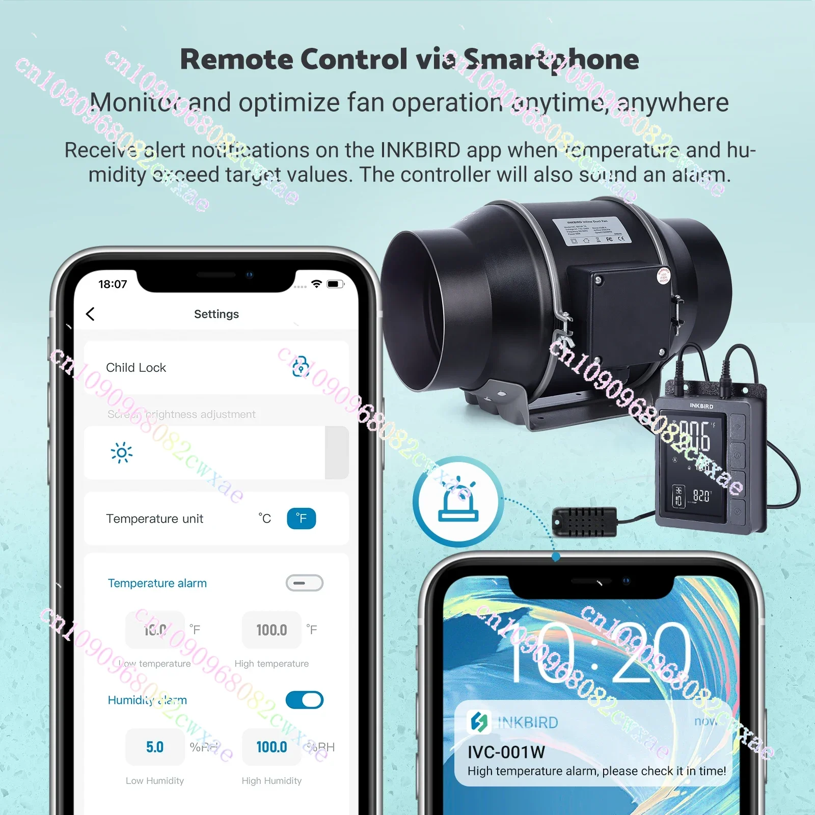 INKBIRD IVC-001W 6-дюймовый линейный канальный вентилятор с интеллектуальным