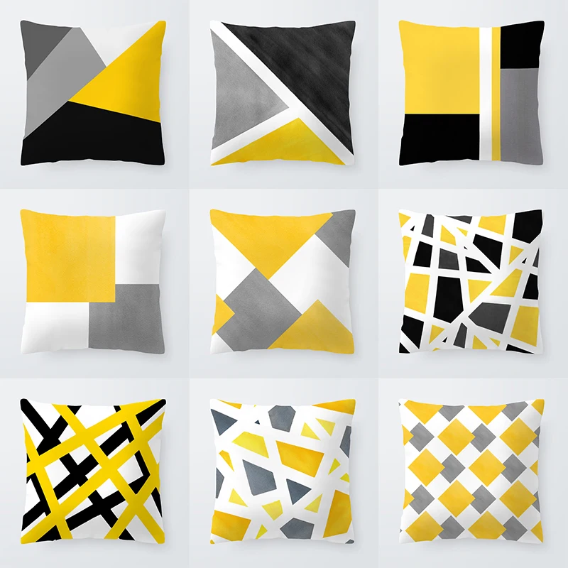 

White and Yellow Simple Graphic Print Pillowcase Polyester Peach Skin Square Customizable Pillow Cover Home Decoraction Luxury