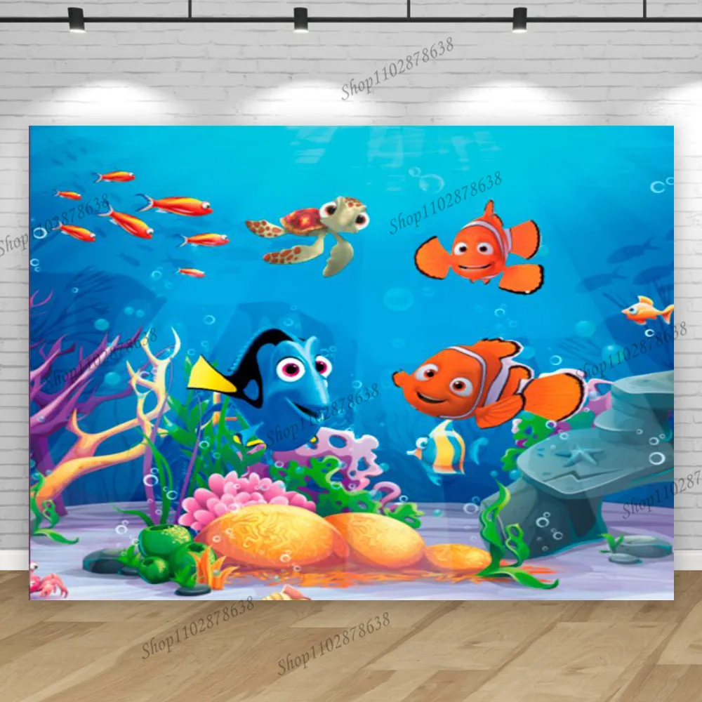 Фото Birthday Background Finding Nemo Marlin And Dory Theme For Kids Party  Backdrop Photocall Underwater Adventure Sea Turtle Banner №4