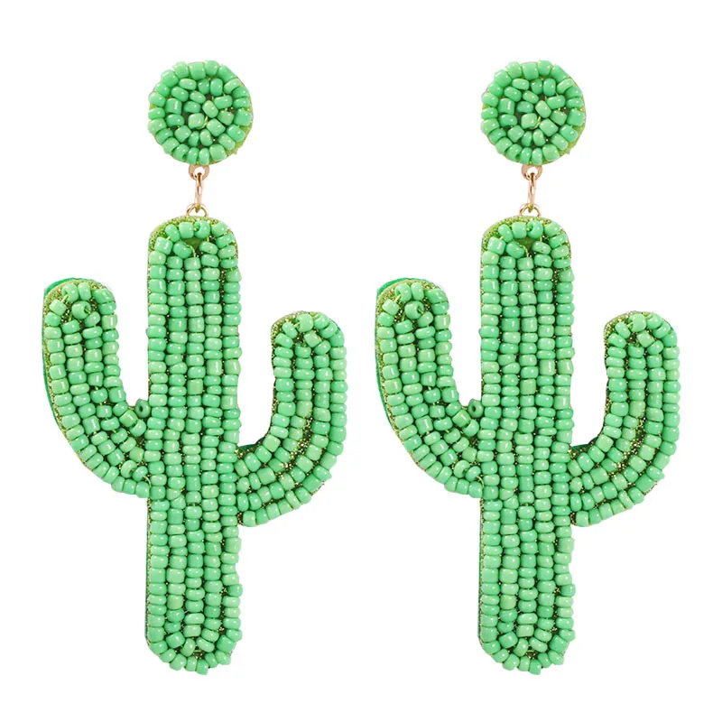 

LuxHoney Sweet Bohemia Boho Style Exaggerate Cactus Shape Colored mini Beaded Dangle Earrings for Women in summer