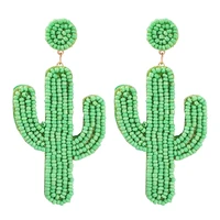luxhoney sweet bohemia boho style exaggerate cactus shape colored mini beaded dangle earrings for women in summer