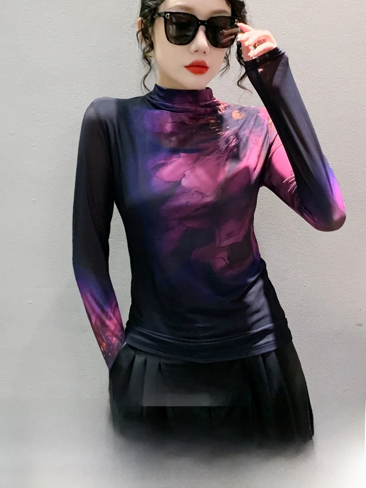 Водолазка сетчатая нижняя рубашка женская осенне-зимняя новинка в стиле вестерн