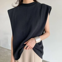 oversized t shirt crop top women 2022 summer plain black sleeveless loose casual woman clothes japanese female clothing t shirts