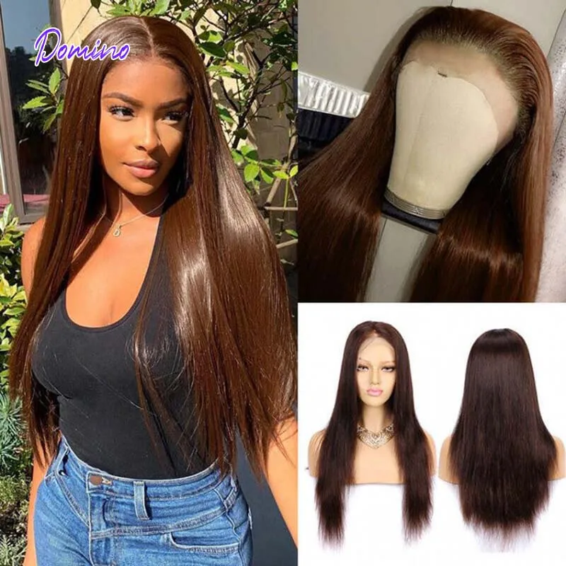 

Chocolate Brown Lace Front Wig For Women Straight Human Hair 180% Colored Body Wave Brazilian Remy Transpasrent Lace Long Wigs