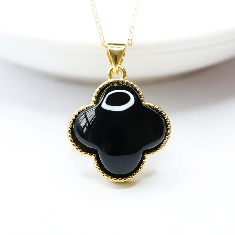 Оптовая продажа подвеска из халцедона с четырьмя листьями инкрустированная