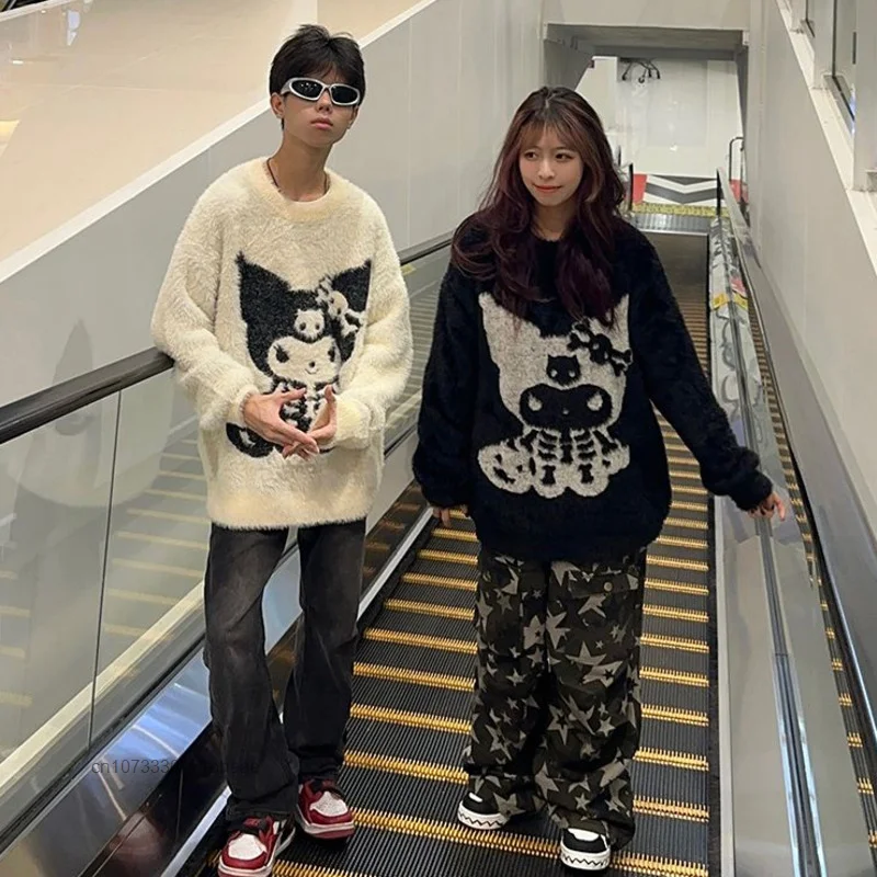 Вязаный свитер Sanrio Kuromi в стиле Хэллоуина новинка для пар Осень-зима Свободная