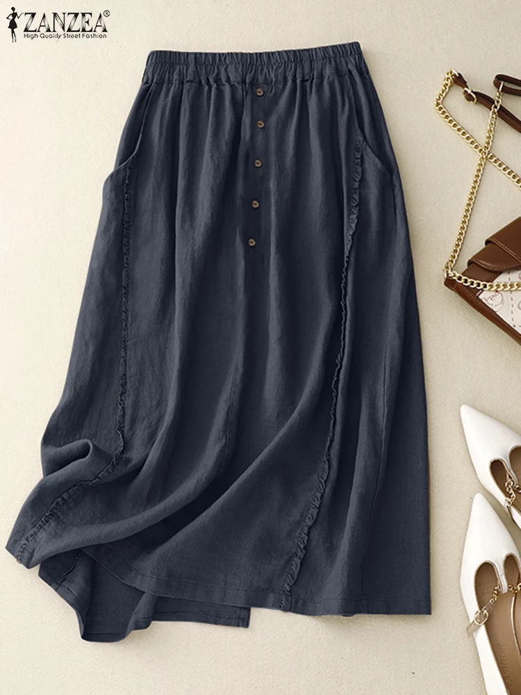 Модные хлопковые юбки 2024 ZANZEA винтажные женские осенние повседневные свободные с
