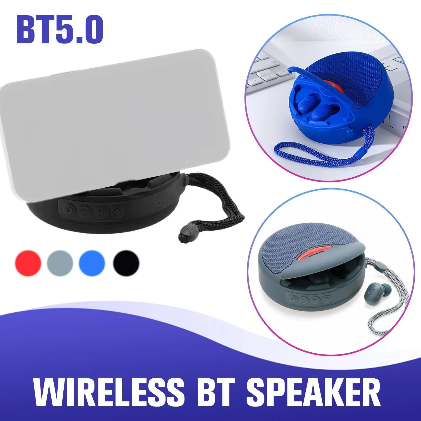 

2 In 1 Wireless Headset Round Portable Earbuds Speaker Stereo Speaker Combination Outdoor Fabric Bluetooth Headset