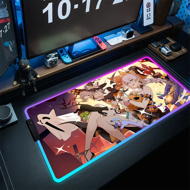 

Honkai Impact Gaming Mouse Mat RGB Anime Rubber Mouse Pad LED Game Rubber Mousepad Gamer Large Locking Edge Keyboard Mat Carpet