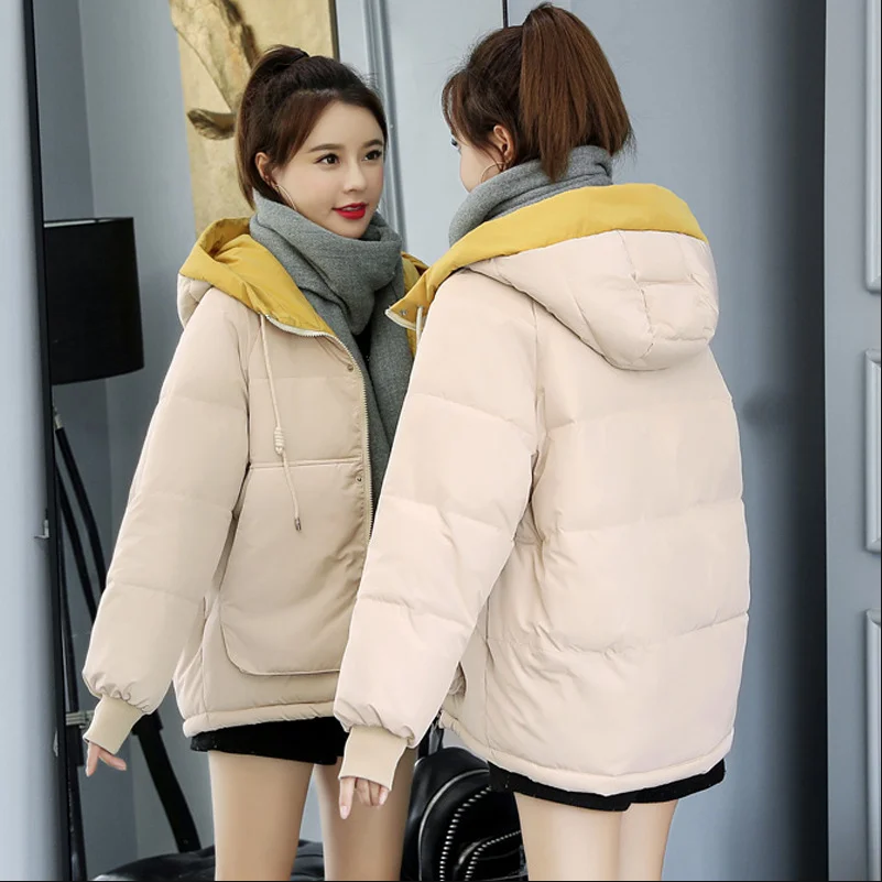 

Зимнее теплое пальто с капюшоном для женщин, новинка 2022, однотонная свободная пуховая хлопковая куртка, женская белая Повседневная притале...
