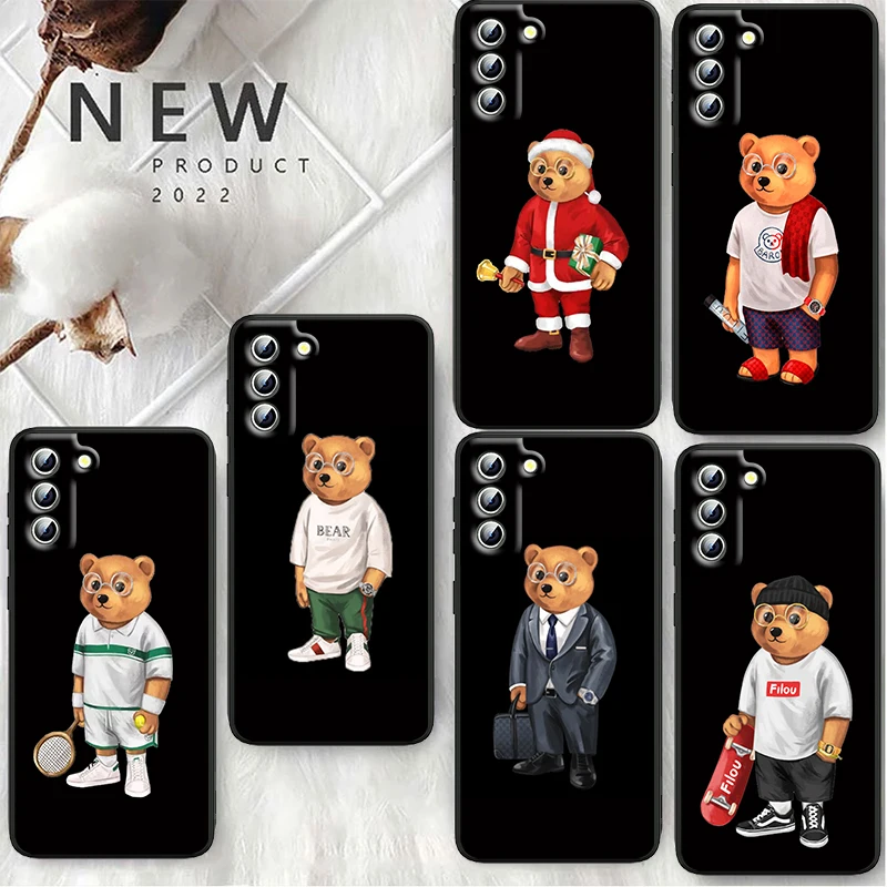 

Fashion Hot Cartoon Bear Phone Case For Samsung S23 S22 S21 S20 S10 S8 Note 20 A9 A73 A71 A53 A33 Ultra Plus FE Black